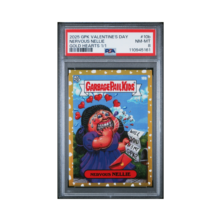 TOPPS US GPK Valentine's Day 2025 Nervous Nellie 10b Gold Hearts 1 of 1 PSA 8