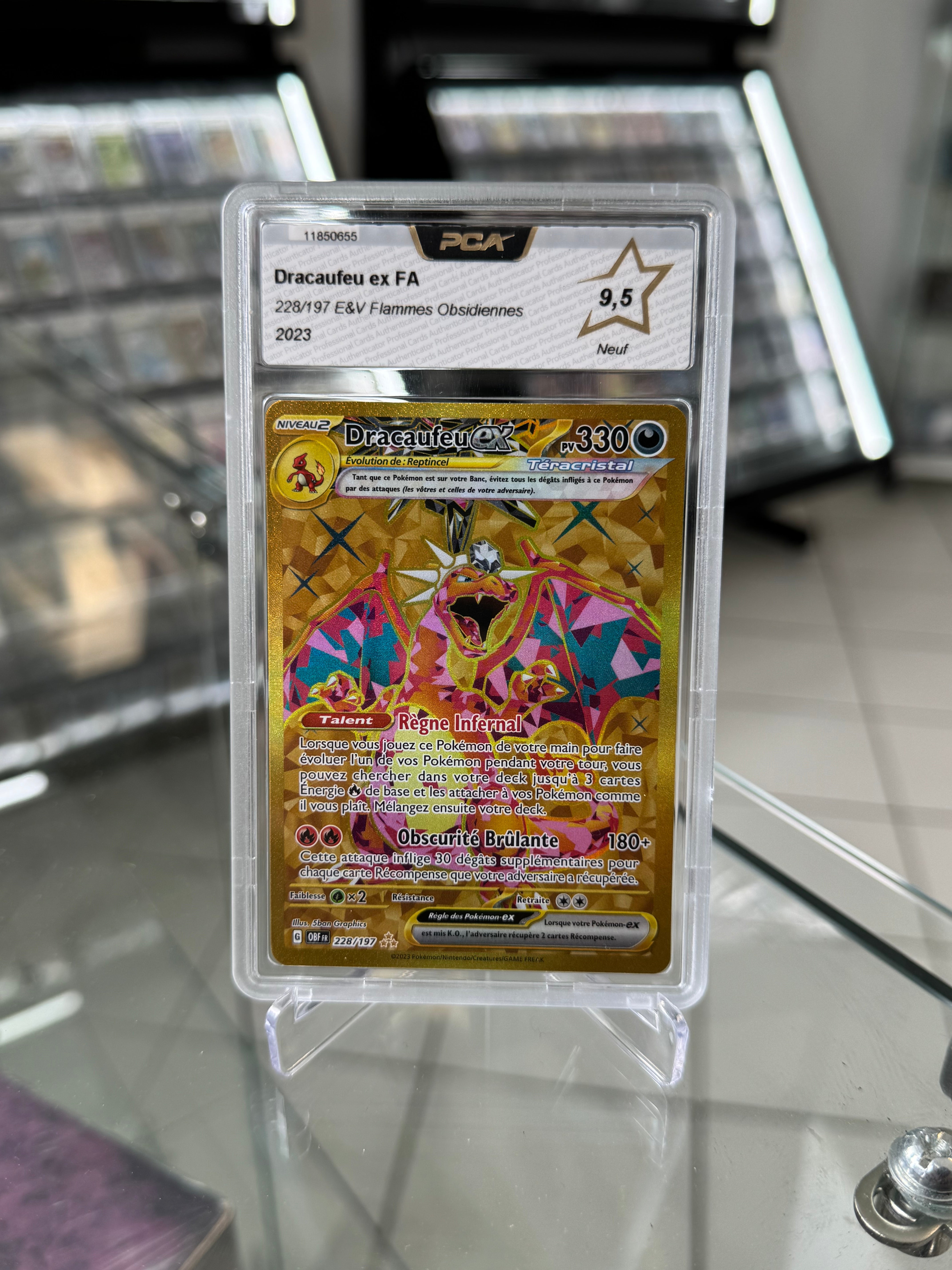 Pokémon FR Dracaufeu ex FA 228/197 E&V Flammes Obsidiennes PCA 9,5
