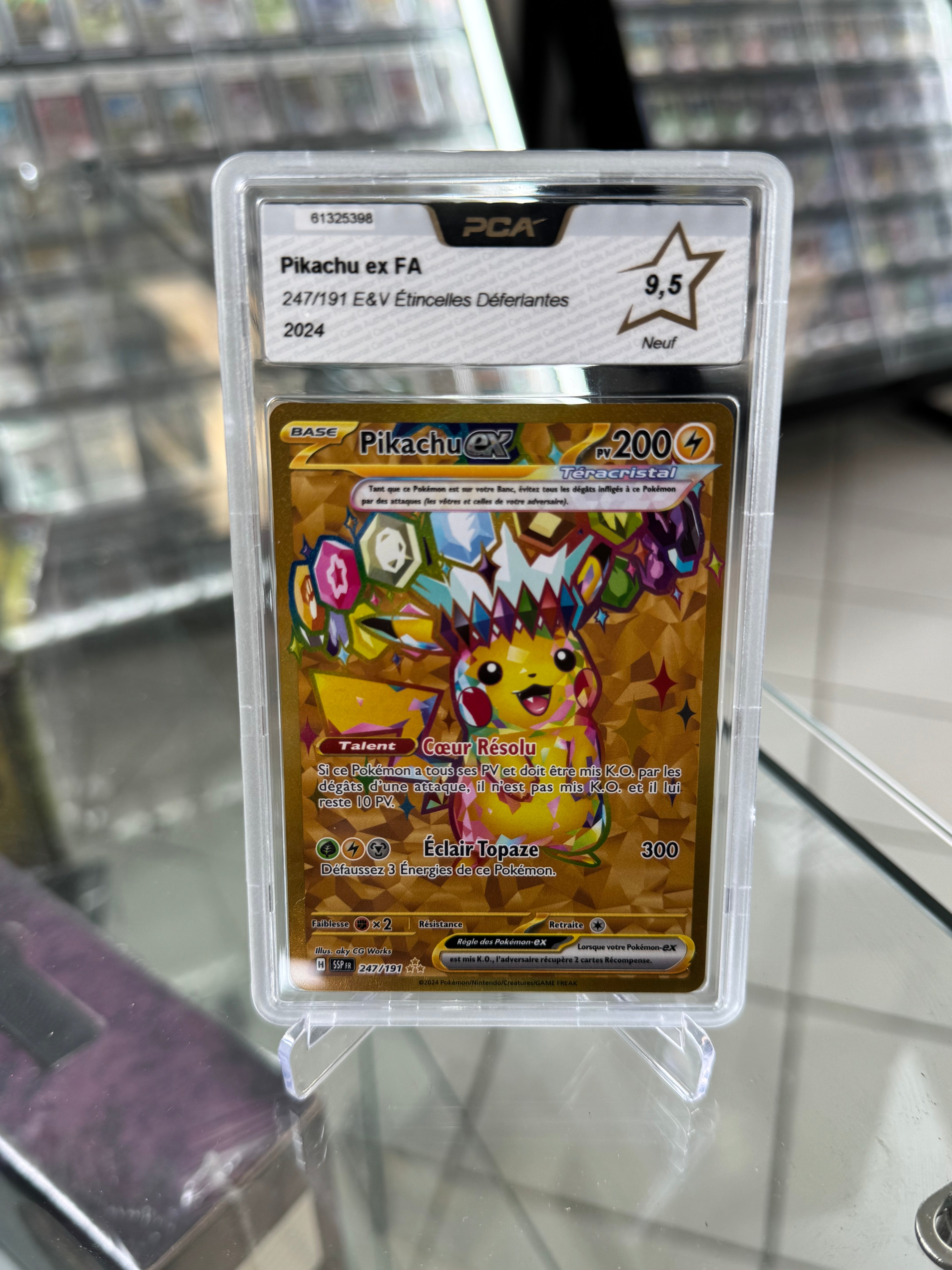 Pokémon FR Pikachu ex FA 247/191 E&V Etincelles Déferlantes PCA 9,5