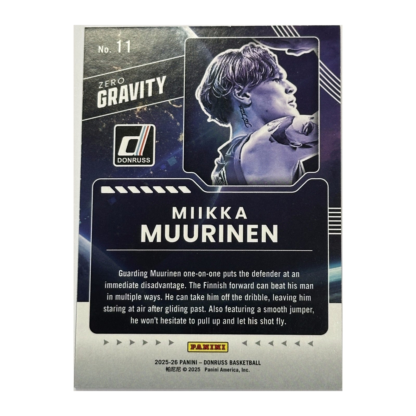 2025-26 Donruss Zero Gravity Miikka Muurinen Blue #11 - verso