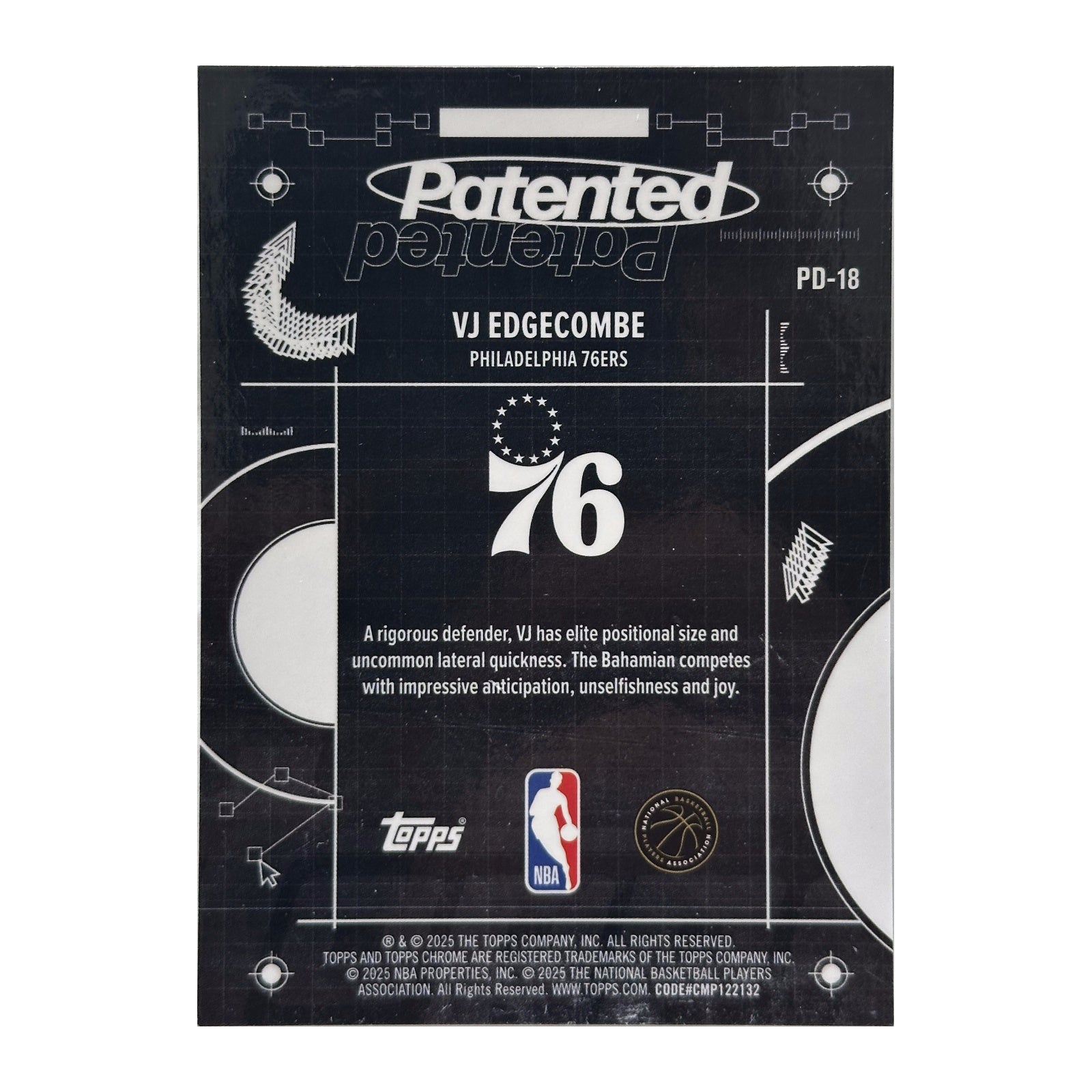 2025-26 Topps Chrome Patented VJ Edgecombe #PD-18 - verso